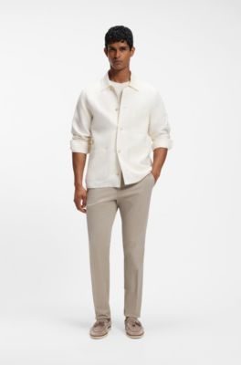 Slim-fit trousers in washable stretch cotton, Beige