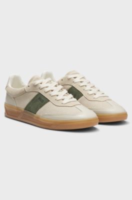 Sneakers i l&auml;der och mocka, Ljusbeige
