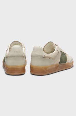 Sneakers i l&auml;der och mocka, Ljusbeige