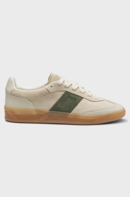 Sneakers i l&auml;der och mocka, Ljusbeige