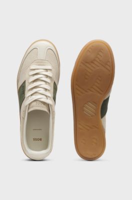 Sneakers i l&auml;der och mocka, Ljusbeige