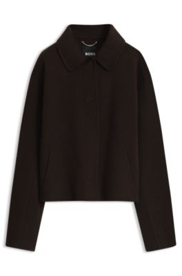 Melange wool-blend coat with a point collar, Dark Brown