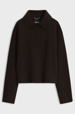 Melange wool-blend coat with a point collar, Dark Brown