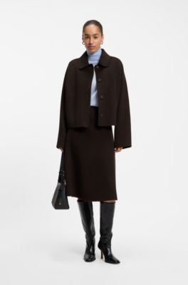 Melange wool-blend coat with a point collar, Dark Brown