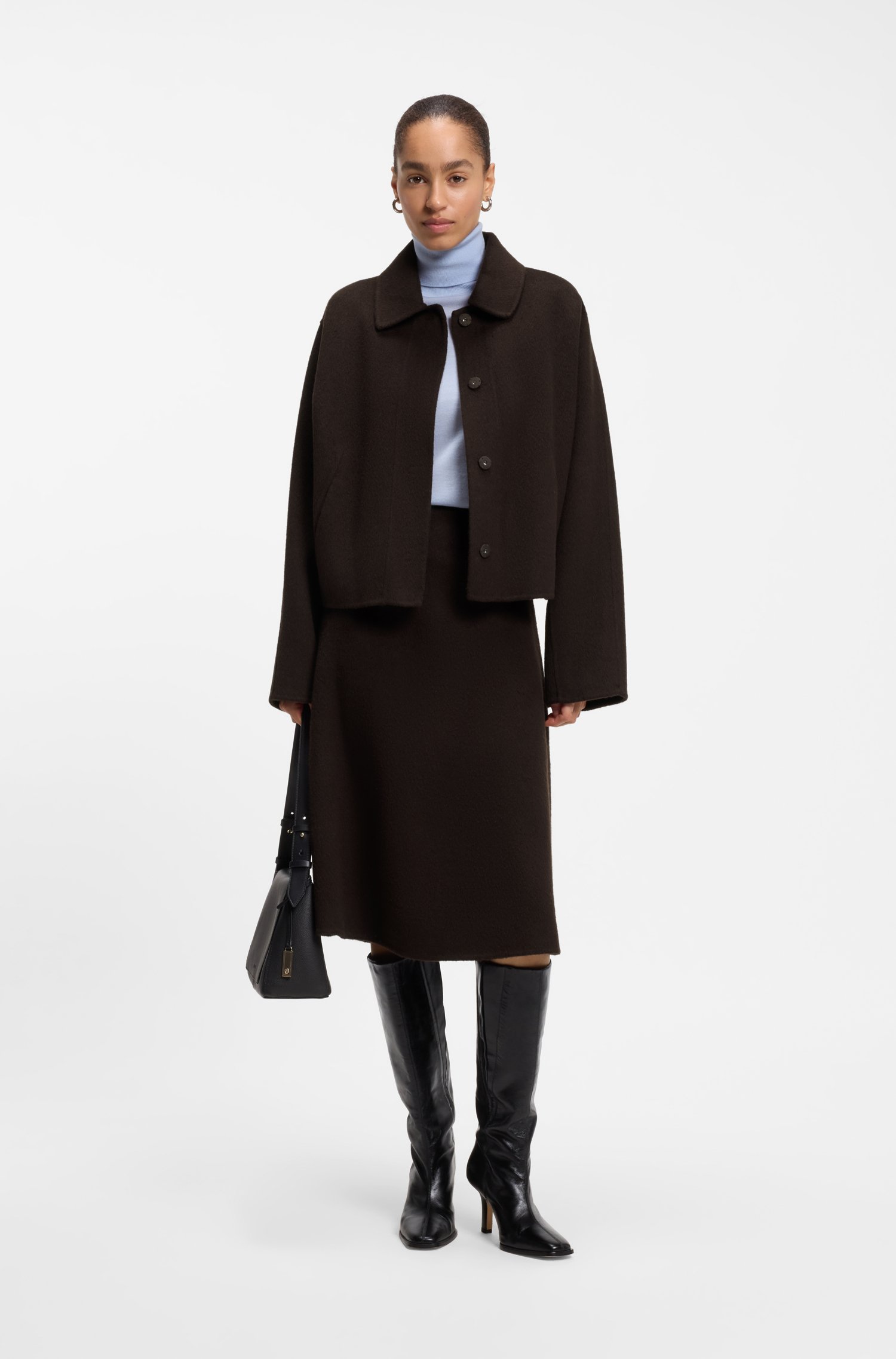 Boss Melange wool-blend coat with a point collar kappor & rockar dam – bild 2