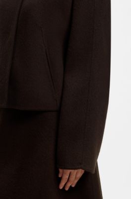 Melange wool-blend coat with a point collar, Dark Brown