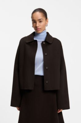 Melange wool-blend coat with a point collar, Dark Brown