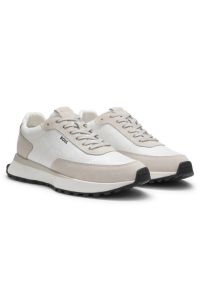 Leather trainers with side-panel logo, White