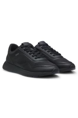 Mesh trainers with ribbed sole, Black