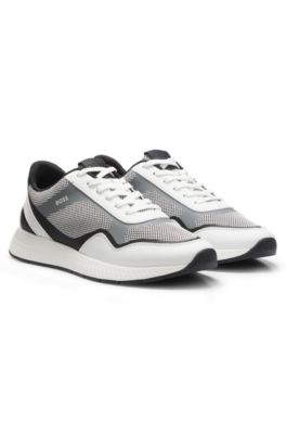 Mesh trainers with ribbed sole, White