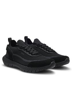 Lace-up suede trainers with a knit sock