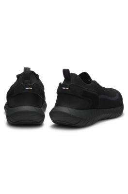 Lace-up suede trainers with a knit sock, Black