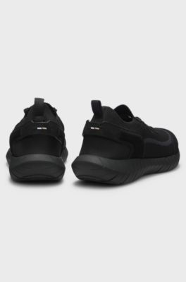 Lace-up suede trainers with a knit sock, Black