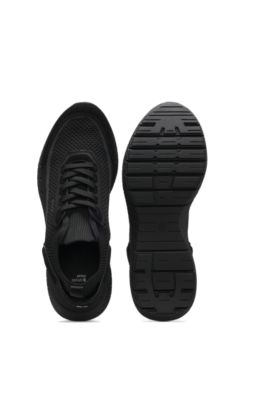 Lace-up suede trainers with a knit sock, Black
