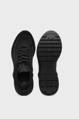 Lace-up suede trainers with a knit sock, Black