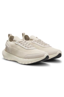 Sock trainers with suede trims , Light Beige