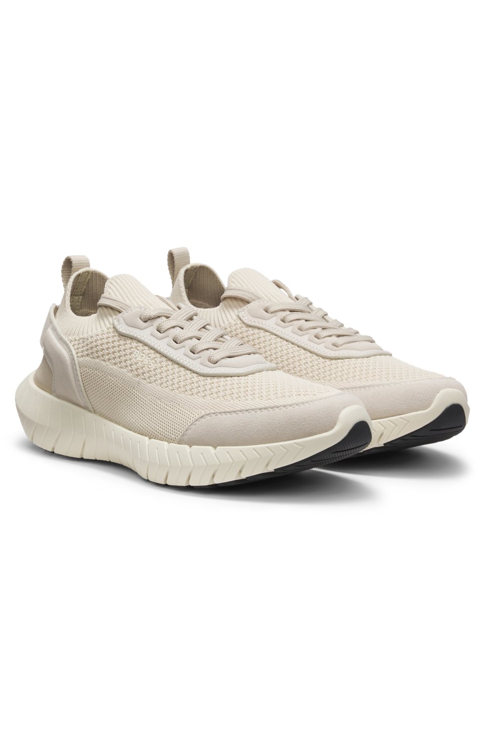 Lace-up suede trainers with a knit sock
