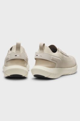 Lace-up suede trainers with a knit sock, Light Beige