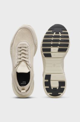 Lace-up suede trainers with a knit sock, Light Beige