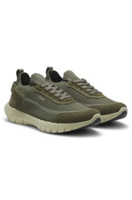 Sock trainers with suede trims , Dark Green