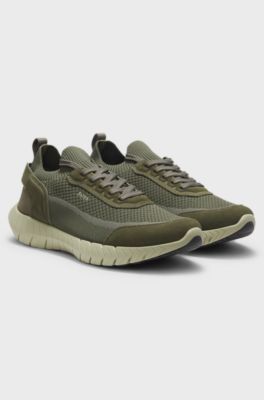 Lace-up suede trainers with a knit sock, Dark Green