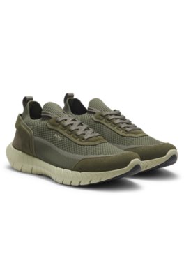Lace-up suede trainers with a knit sock