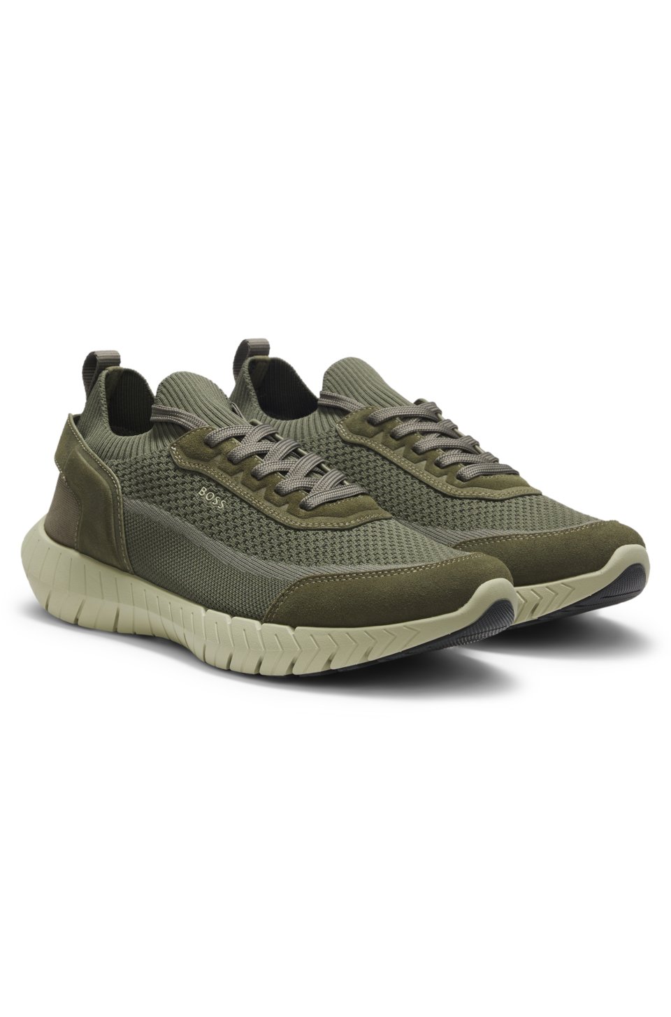 Lace-up suede trainers with a knit sock