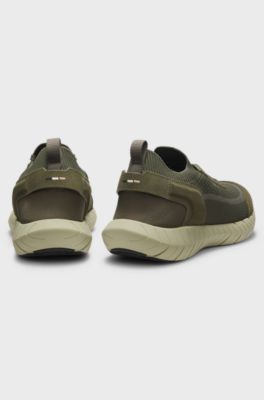 Lace-up suede trainers with a knit sock, Dark Green