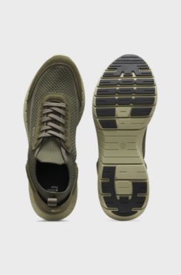 Lace-up suede trainers with a knit sock, Dark Green