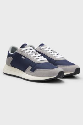 Vetersneakers van licht materiaal met su&egrave;de details, Blauw / Grijs