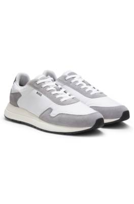 Lace-up trainers in lightweight fabric with suede trims 1
