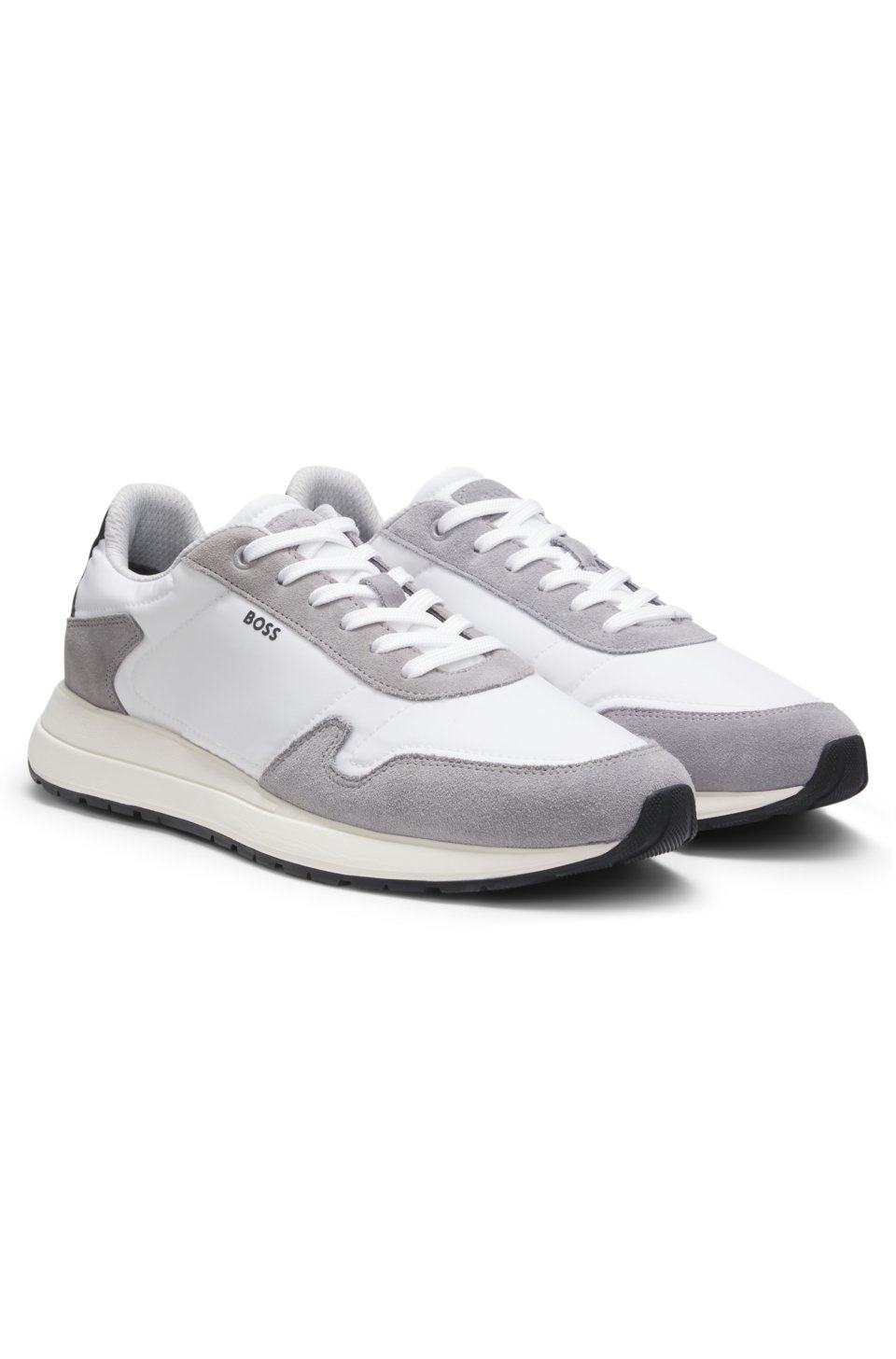 Lace-up trainers in lightweight fabric with suede trims