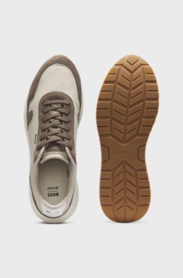 Vetersneakers van licht materiaal met su&egrave;de details, Lichtbeige