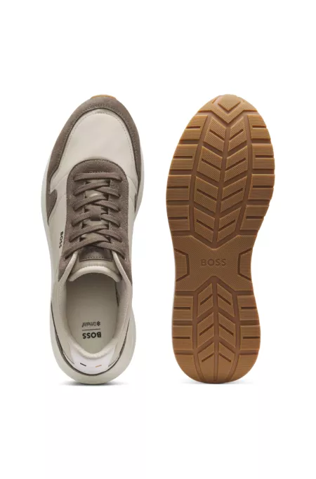 Schnür-Sneakers aus leichtem Gewebe mit Veloursleder-Details