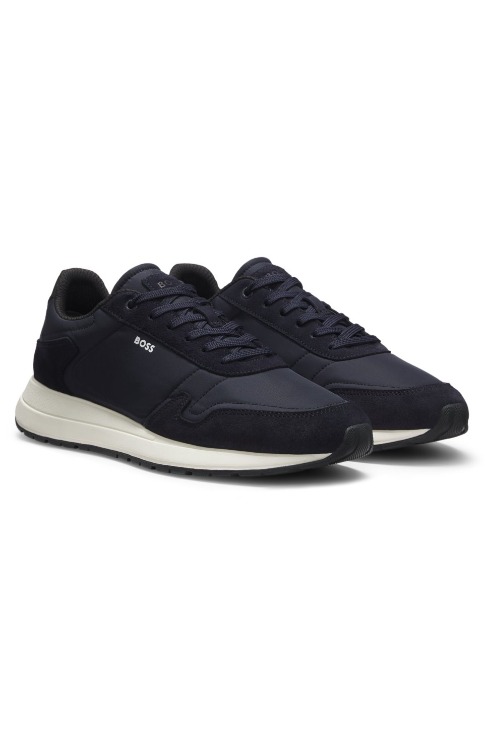 Lace-up trainers in lightweight fabric with suede trims