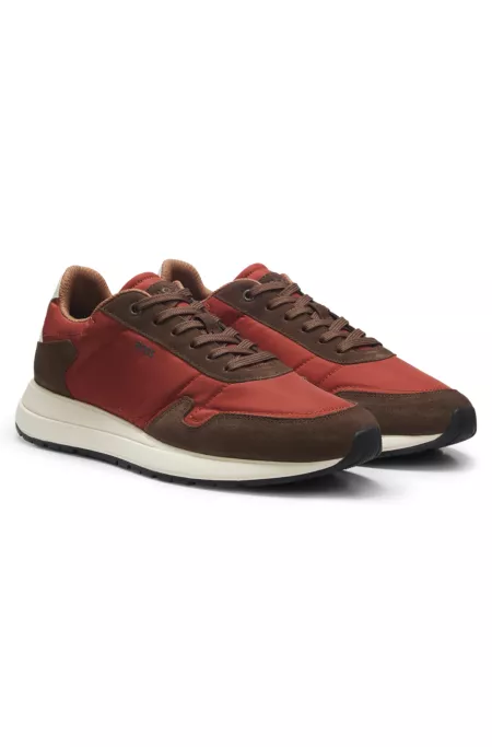 Lace-up trainers in lightweight fabric with suede trims