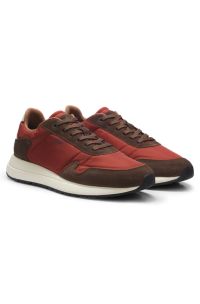 Lace-up trainers in lightweight fabric with suede trims, Red