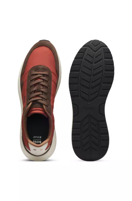 Lace-up trainers in lightweight fabric with suede trims