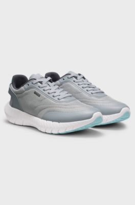 Running trainers with leather trims, Grey