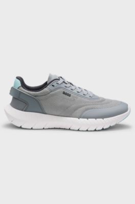 Running trainers with leather trims, Grey