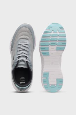 Running trainers with leather trims, Grey