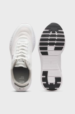 Running trainers with leather trims, White