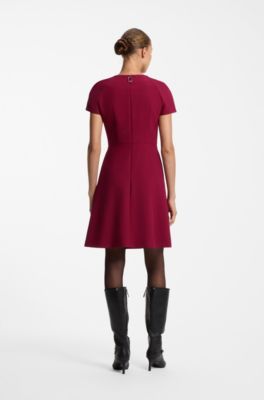 Short-sleeved dress in stretch fabric with pleated front, Dark Red