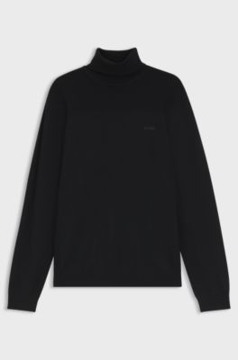 Wool-blend rollneck sweater with structured details, Black