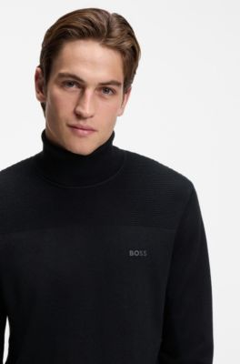 Wool-blend rollneck sweater with structured details, Black
