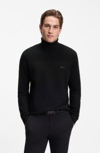 Wool-blend rollneck sweater with structured details, Black