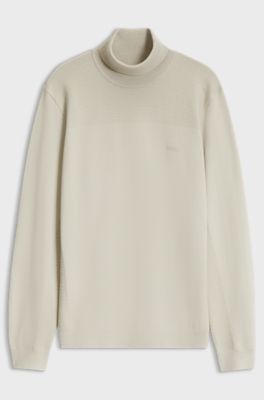 Wool-blend rollneck sweater with structured details, Light Beige