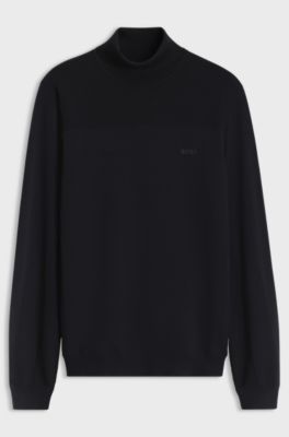 Wool-blend rollneck sweater with structured details, Dark Blue