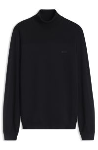 Wool-blend rollneck sweater with structured details, Dark Blue
