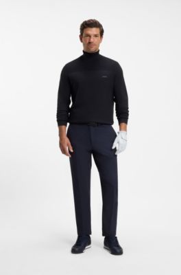 Wool-blend rollneck sweater with structured details, Dark Blue